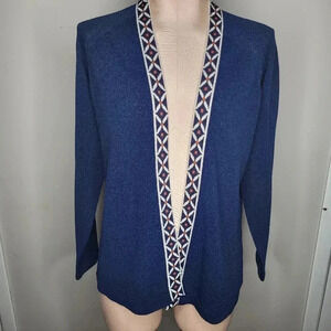 Vintage Talbott Traveler Blue Cardigan Geomtric Pattern Womens Size Medium